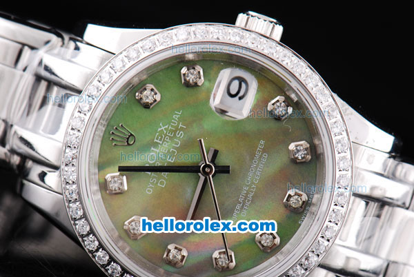 Rolex Datejust Oyster Perpetual Automatic ETA Case with Diamond Bezel,Green Shell Dial and Diamond Marking-Small Calendar - Click Image to Close